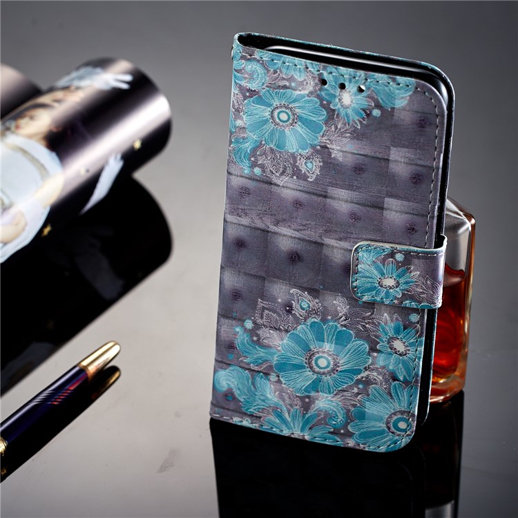 For Huawei P20 Lite / Nova 3e (China) Pattern Printing Leather Stand Magnetic Casing Cover - Blue Flower-7