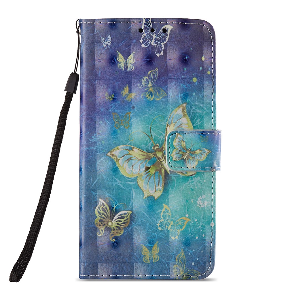 For Huawei P20 Lite / Nova 3e (China) Pattern Printing Leather Stand Magnetic Casing Shell - Gold Butterflies-2