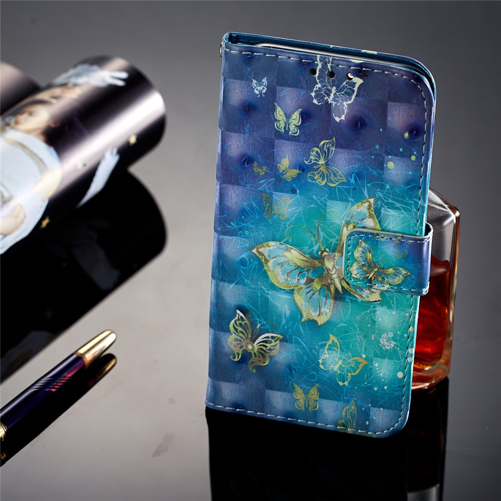 For Huawei P20 Lite / Nova 3e (China) Pattern Printing Leather Stand Magnetic Casing Shell - Gold Butterflies-7