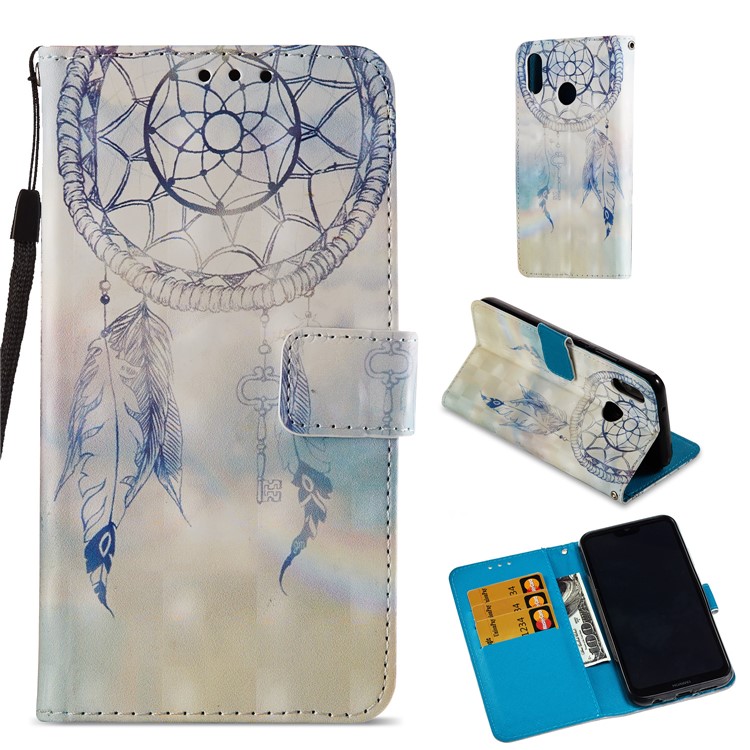 Para Huawei P20 Lite / Nova 3e (china) Estampado De Patrones De Cuero Soporte Magnético Cubierta - Atrapasueños-1