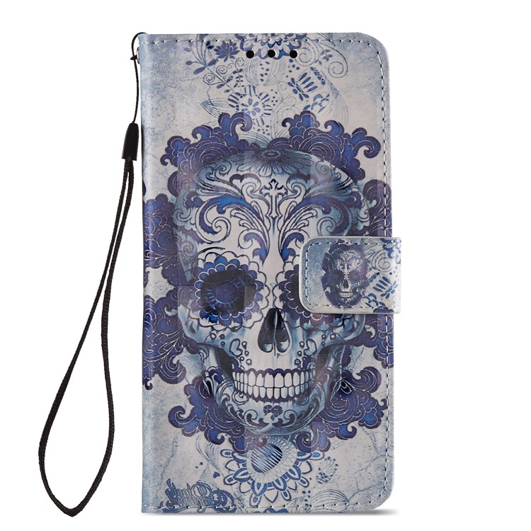 For Huawei P20 Lite / Nova 3e (China) Pattern Printing Leather Stand Magnetic Shell - Skull and Flower-2