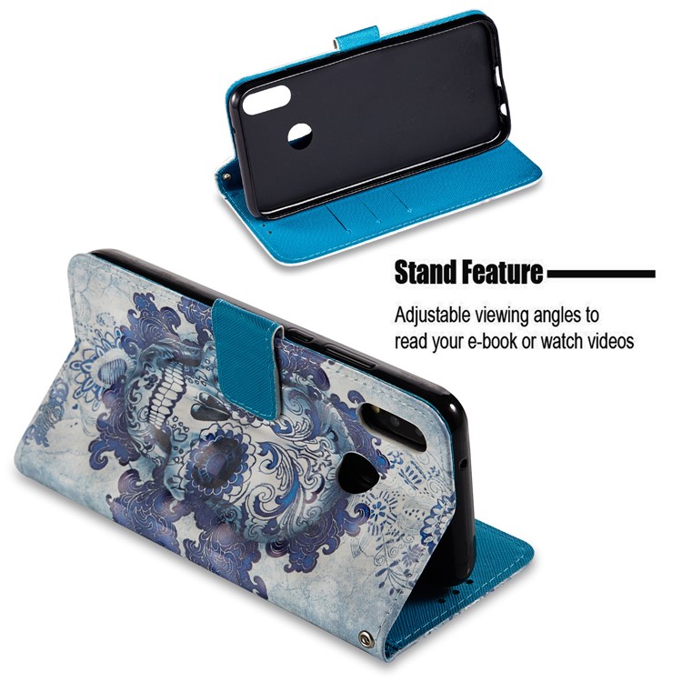 For Huawei P20 Lite / Nova 3e (China) Pattern Printing Leather Stand Magnetic Shell - Skull and Flower-3