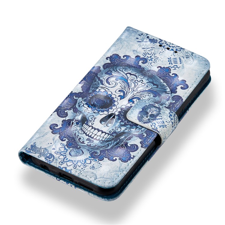 For Huawei P20 Lite / Nova 3e (China) Pattern Printing Leather Stand Magnetic Shell - Skull and Flower-4