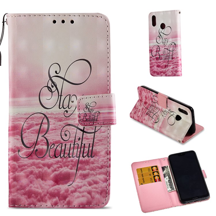 For Huawei P20 Lite / Nova 3e (China) Pattern Printing Leather Stand Magnetic Phone Casing - Stay Beautiful-1