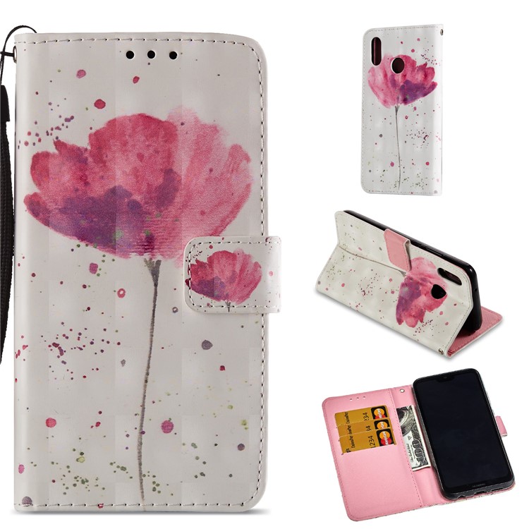 For Huawei P20 Lite / Nova 3e (China) Pattern Printing Leather Stand Magnetic Phone Cover - Rose Flower-1