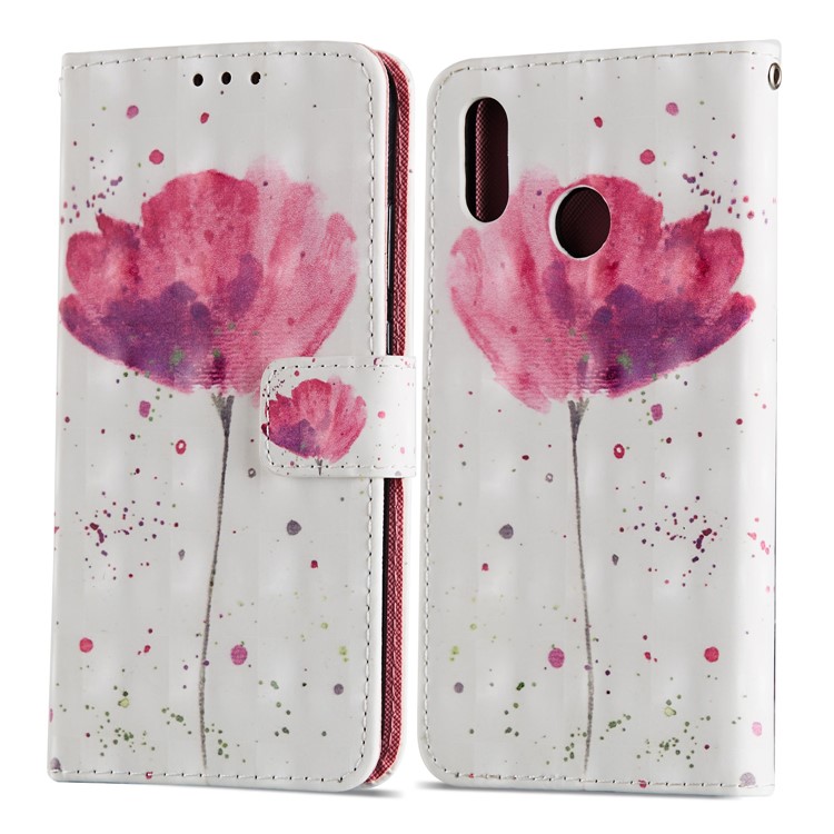 Para Huawei P20 Lite / Nova 3e (China) Impressão Padrão de Couro Tampa Magnética do Telefone - Flor Rosa