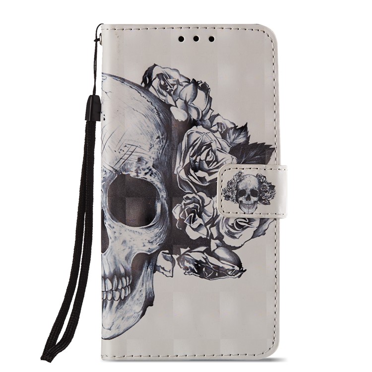 For Huawei P20 Lite / Nova 3e (China) Pattern Printing Leather Stand Magnetic Cellphone Cover - Skull and Roses-2