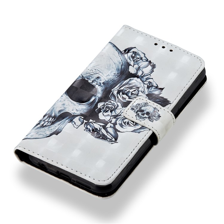 For Huawei P20 Lite / Nova 3e (China) Pattern Printing Leather Stand Magnetic Cellphone Cover - Skull and Roses-4