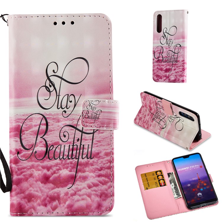 Pattern Printing Light Spot Decor Leather Stand Protective Phone Case for Huawei P20 Pro - Stay Beautiful-1