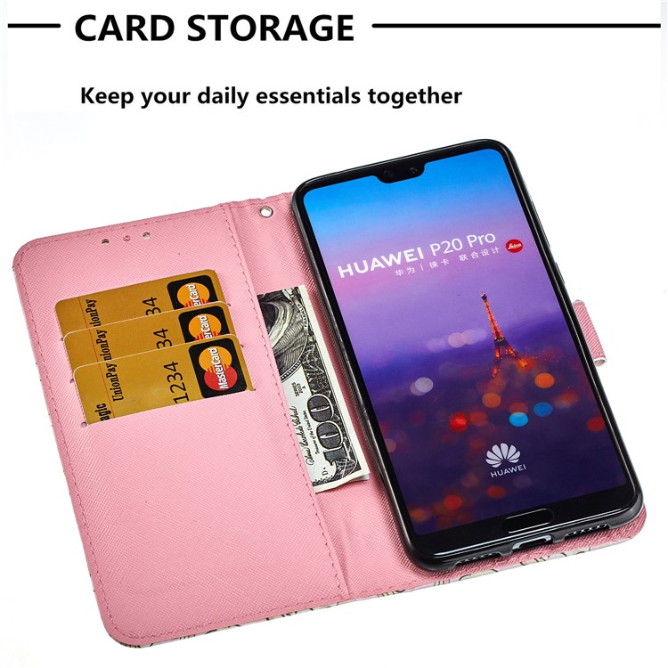 Motif Imprimement Léger Décor Décor en Cuir Stand de Protection du Téléphone Pour Huawei P20 Pro - Reste Beau