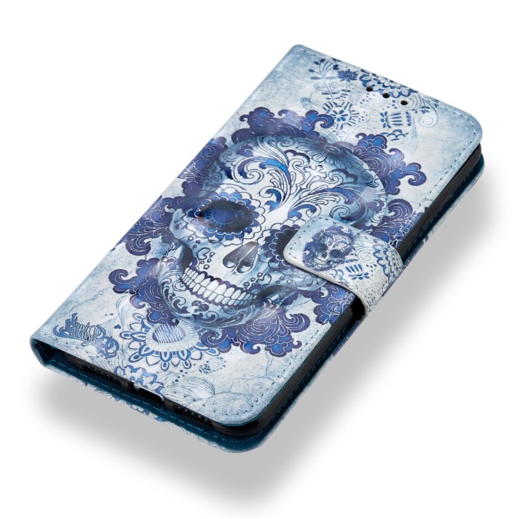 Pattern Printing Light Spot Decor Leather Stand Protective Phone Cover for Huawei P20 Pro - Skull-7