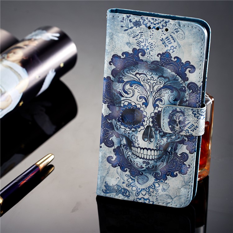 Pattern Printing Light Spot Decor Leather Stand Protective Phone Cover for Huawei P20 Pro - Skull-13