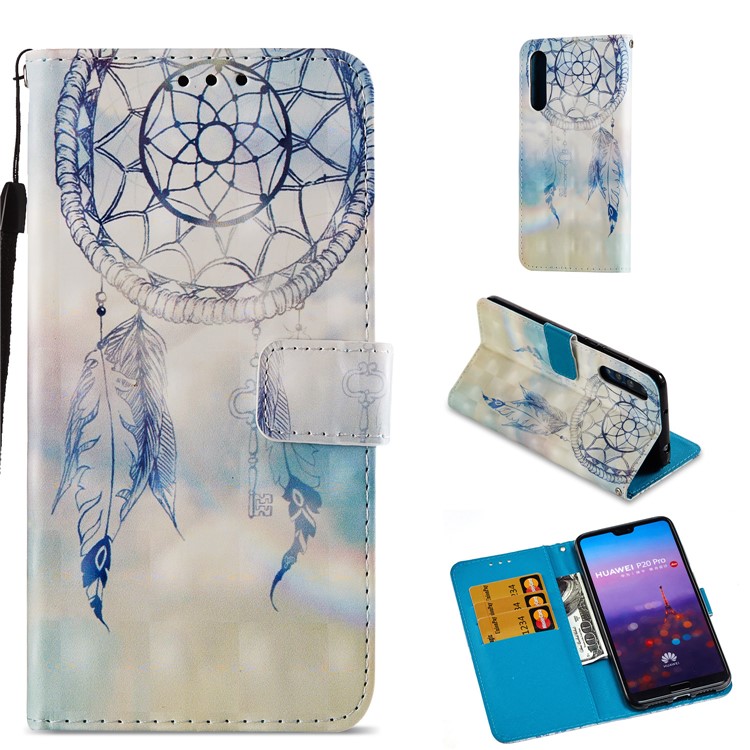 Pattern Printing Light Spot Decor Leather Stand Protective Phone Casing for Huawei P20 Pro - Dream Catcher and Feather-1