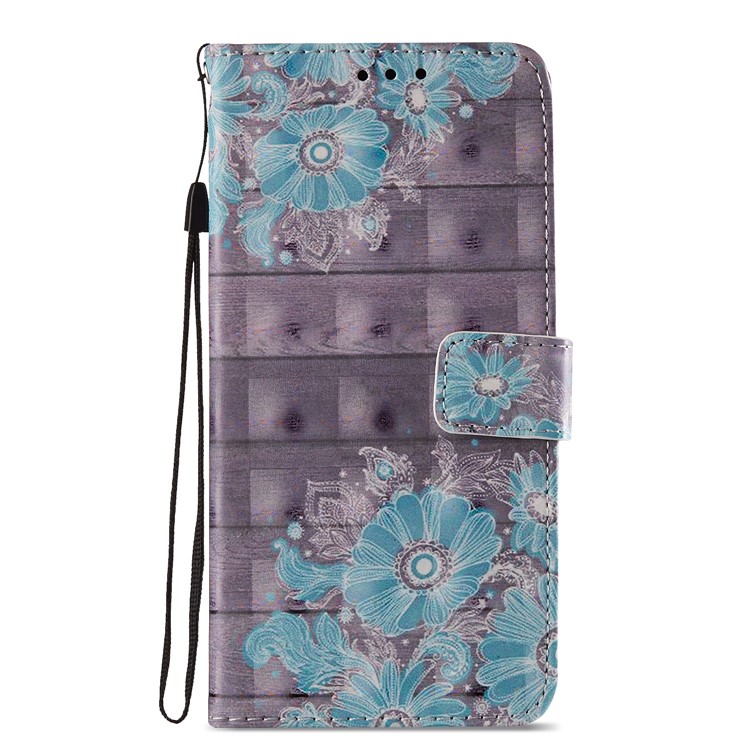 Pattern Printing Light Spot Decor Leather Stand Protective Mobile Phone Shell for Huawei P20 Pro - Blue Flower-3