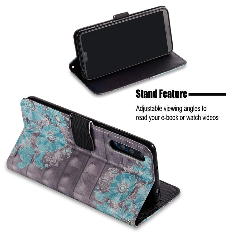 Pattern Printing Light Spot Decor Leather Stand Protective Mobile Phone Shell for Huawei P20 Pro - Blue Flower-5