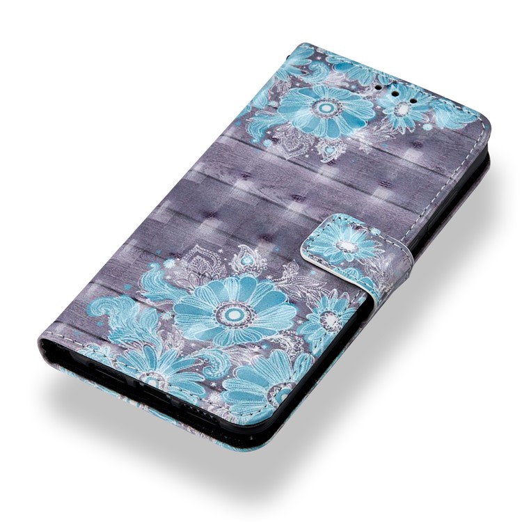 Pattern Printing Light Spot Decor Leather Stand Protective Mobile Phone Shell for Huawei P20 Pro - Blue Flower-7