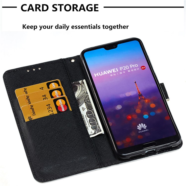 Pattern Printing Light Spot Decor Leather Stand Protective Mobile Phone Shell for Huawei P20 Pro - Blue Flower-9