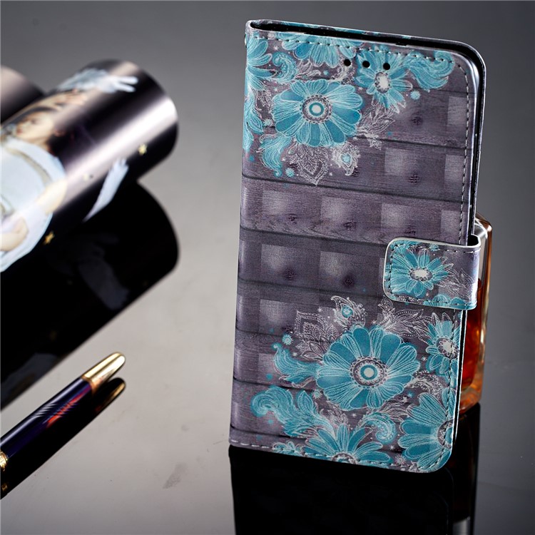 Pattern Printing Light Spot Decor Leather Stand Protective Mobile Phone Shell for Huawei P20 Pro - Blue Flower-13