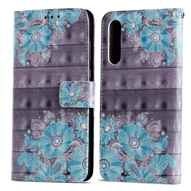 Pattern Printing Light Spot Decor Leather Stand Protective Mobile Phone Shell for Huawei P20 Pro - Blue Flower-15