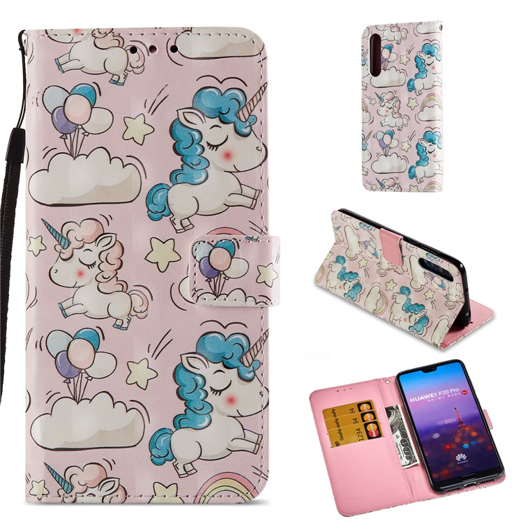 Pattern Printing Light Spot Decor Leather Stand Protective Cell Phone Shell for Huawei P20 Pro - Unicorn-1