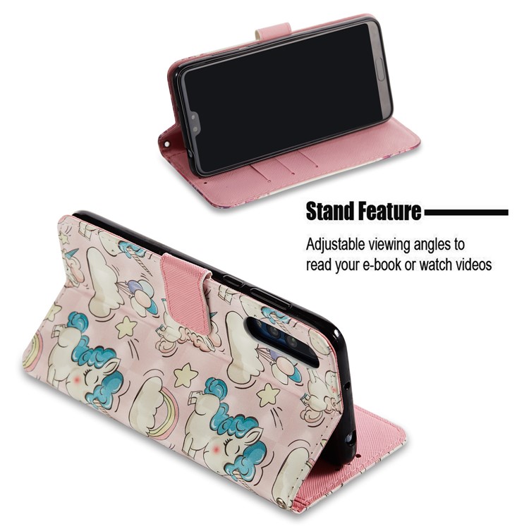 Pattern Printing Light Spot Decor Leather Stand Protective Cell Phone Shell for Huawei P20 Pro - Unicorn-5