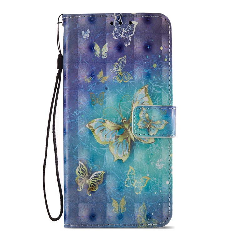 Pattern Printing Light Spot Decor Leather Stand Protective Mobile Phone Cover for Huawei P20 Pro - Gold and Blue Butterfly-3