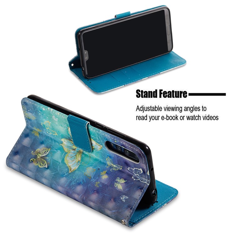Pattern Printing Light Spot Decor Leather Stand Protective Mobile Phone Cover for Huawei P20 Pro - Gold and Blue Butterfly-5