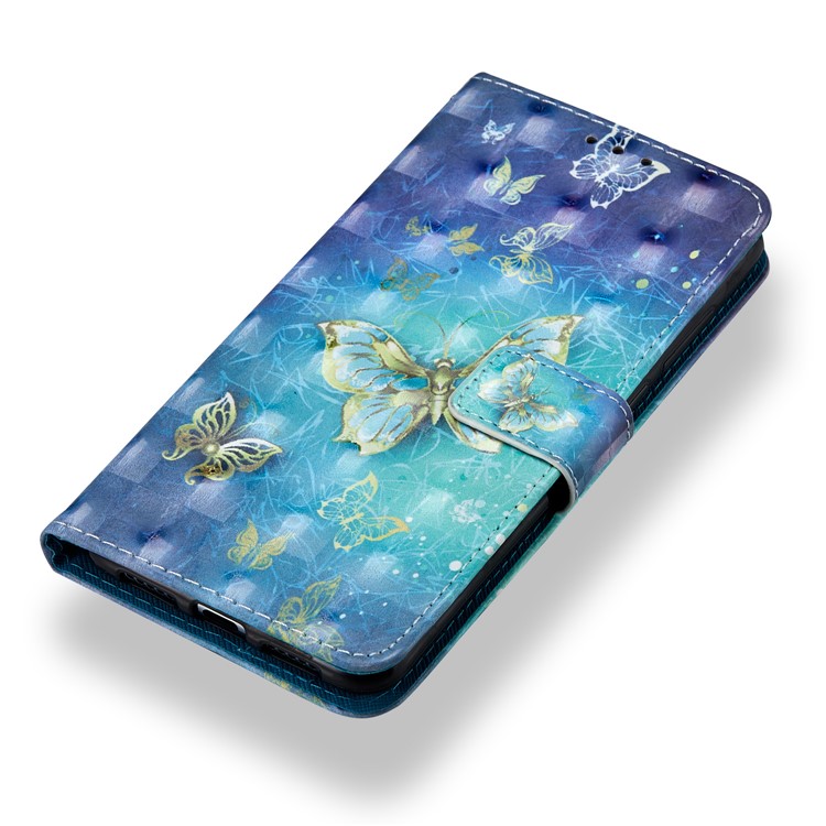 Pattern Printing Light Spot Decor Leather Stand Protective Mobile Phone Cover for Huawei P20 Pro - Gold and Blue Butterfly-7