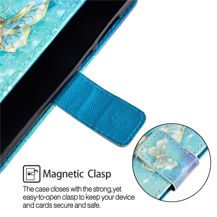 Pattern Printing Light Spot Decor Leather Stand Protective Mobile Phone Cover for Huawei P20 Pro - Gold and Blue Butterfly-11