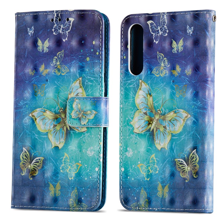 Pattern Printing Light Spot Decor Leather Stand Protective Mobile Phone Cover for Huawei P20 Pro - Gold and Blue Butterfly-15