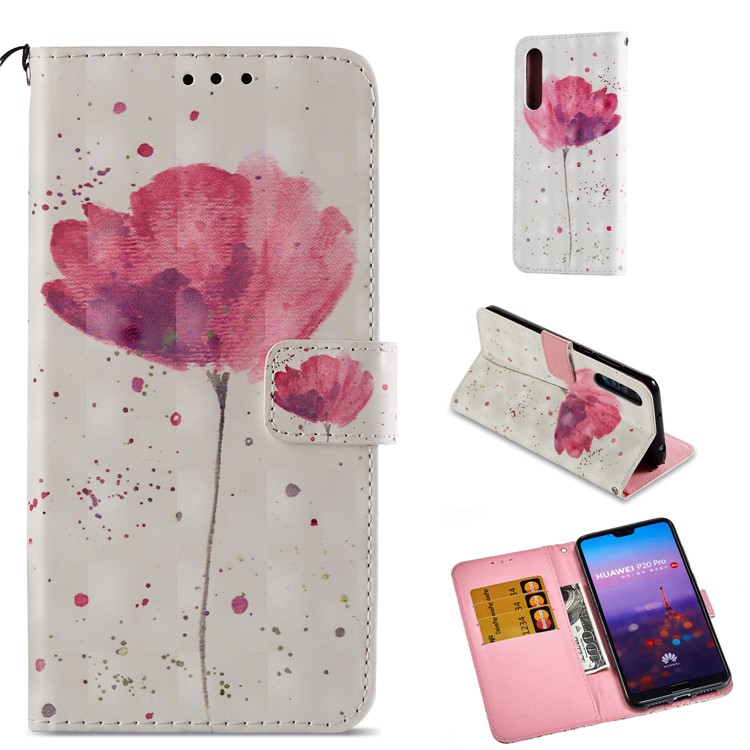Pattern Printing Light Spot Decor Leather Stand Protective Cell Phone Cover for Huawei P20 Pro - Pink Flower-1