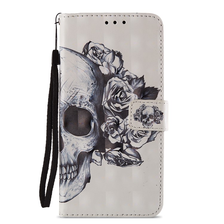Pattern Printing Light Spot Decor Leather Stand Protective Shell for Huawei P20 Pro - Rose Skull-3