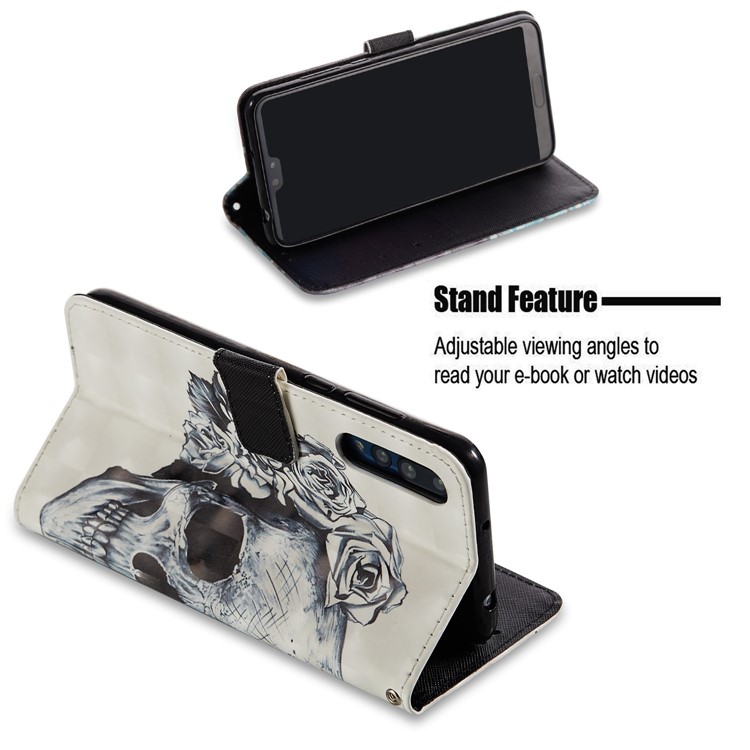 Pattern Printing Light Spot Decor Leather Stand Protective Shell for Huawei P20 Pro - Rose Skull-5