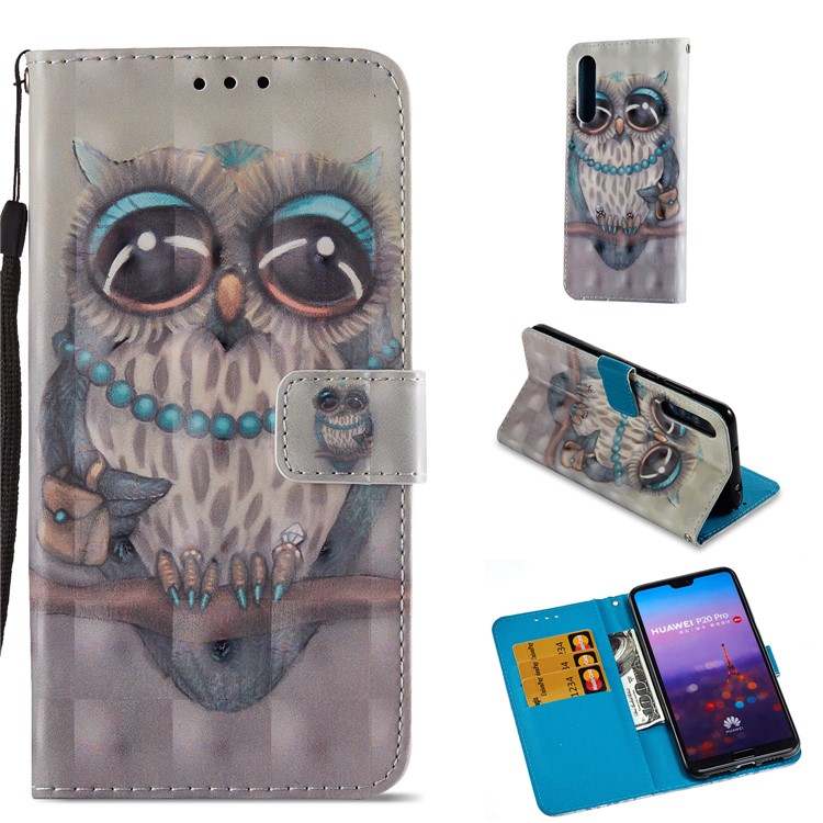 Pattern Printing Light Spot Decor Leather Stand Protective Case for Huawei P20 Pro - Owl-1