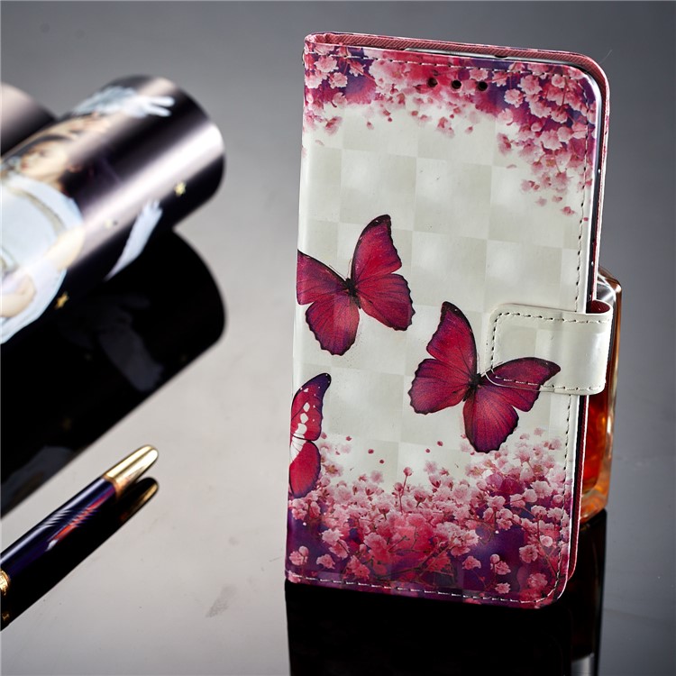 Pattern Printing Light Spot Decor Leather Magnetic Stand Protective Phone Shell for Huawei P20 Pro - Red Butterfly-13