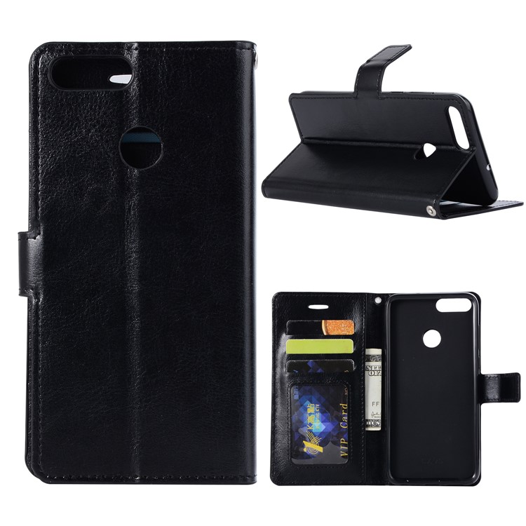 Crazy Horse Magnetic Stand Wallet Leather Mobile Phone Casing Cover for Huawei P Smart / Enjoy 7S - Black-1