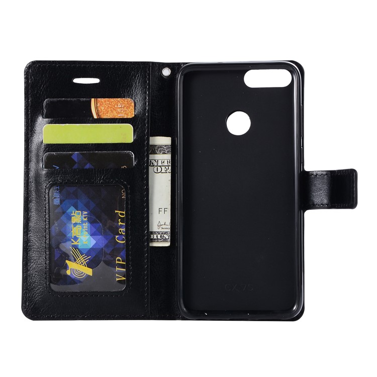 Crazy Horse Magnetic Stand Wallet Leather Mobile Phone Casing Cover for Huawei P Smart / Enjoy 7S - Black-3