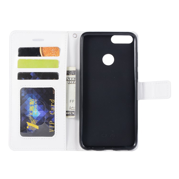 Crazy Horse Magnetic Stand Wallet Leather Mobile Phone Casing for Huawei P Smart / Enjoy 7S - White-2