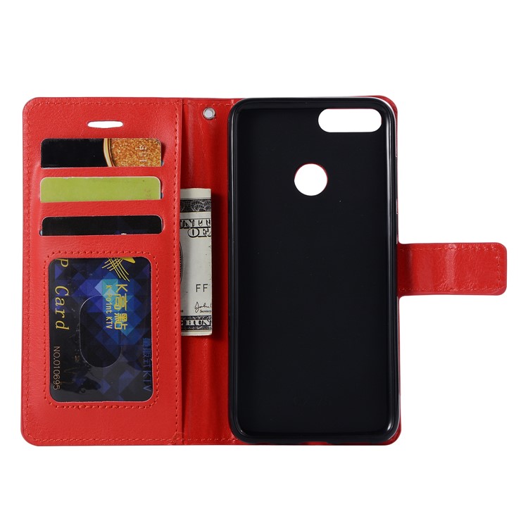 Crazy Horse Magnetic Stand Wallet Leather Mobile Phone Cover for Huawei P Smart / Enjoy 7S - Red-2