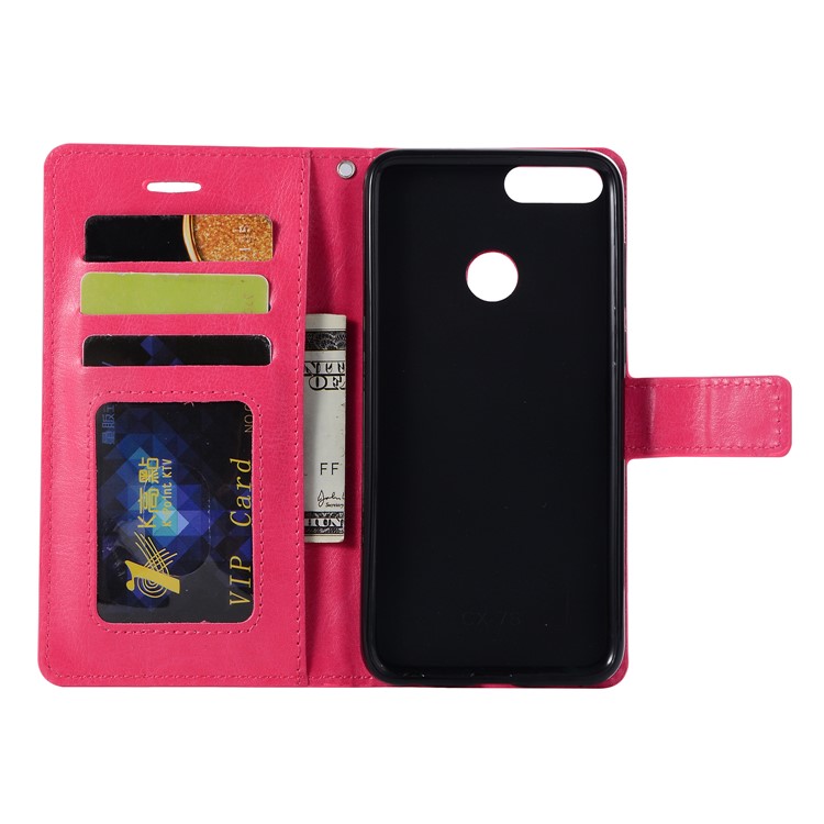 Crazy Horse Magnetic Stand Wallet Leather Mobile Phone Shell for Huawei P Smart / Enjoy 7S - Rose-2