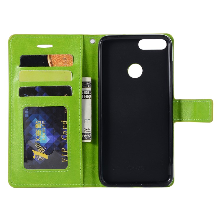 Crazy Horse Magnetic Stand Wallet Leather Cellphone Casing Cover for Huawei P Smart / Enjoy 7S - Green-2
