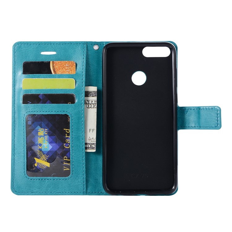 Crazy Horse Magnetic Stand Wallet Leather Cellphone Cover for Huawei P Smart / Enjoy 7S - Blue-2