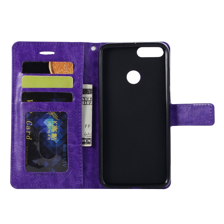 Crazy Horse Magnetic Stand Wallet Leather Phone Accessory Case for Huawei P Smart / Enjoy 7S - Purple-2
