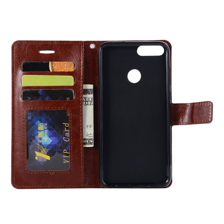 Crazy Horse Magnetic Stand Wallet Leather Phone Protection Cover for Huawei P Smart / Enjoy 7S - Brown-2
