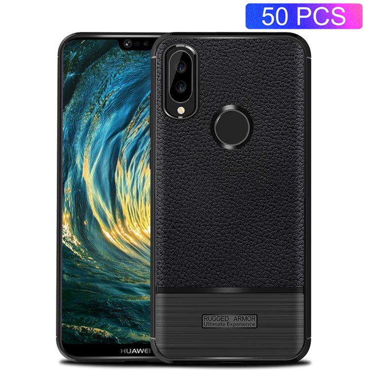 50PCS/Pack Litchi Texture Brushed TPU Back Phone Case for Huawei P20 Lite / Nova 3e - Black-1