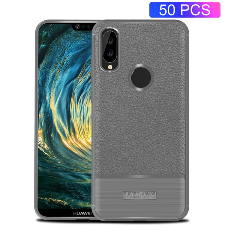 50PCS/Pack Litchi Texture Brushed TPU Cell Phone Cover for Huawei P20 Lite / Nova 3e - Grey-1