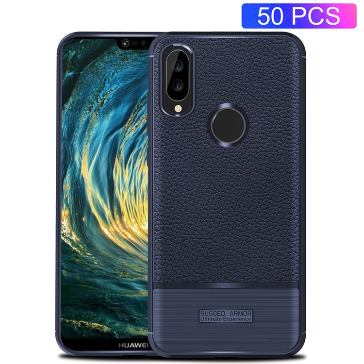 50PCS/Pack Litchi Texture Brushed TPU Shell for Huawei P20 Lite / Nova 3e - Dark Blue-1