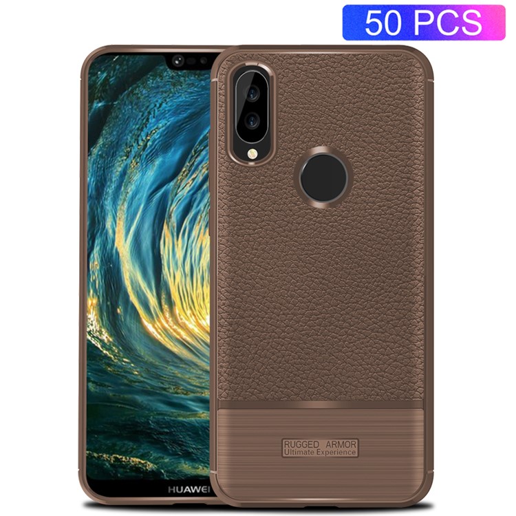 50PCS/Pack Litchi Texture Brushed TPU Mobile Phone Case Cover Shell for Huawei P20 Lite / Nova 3e - Brown-1