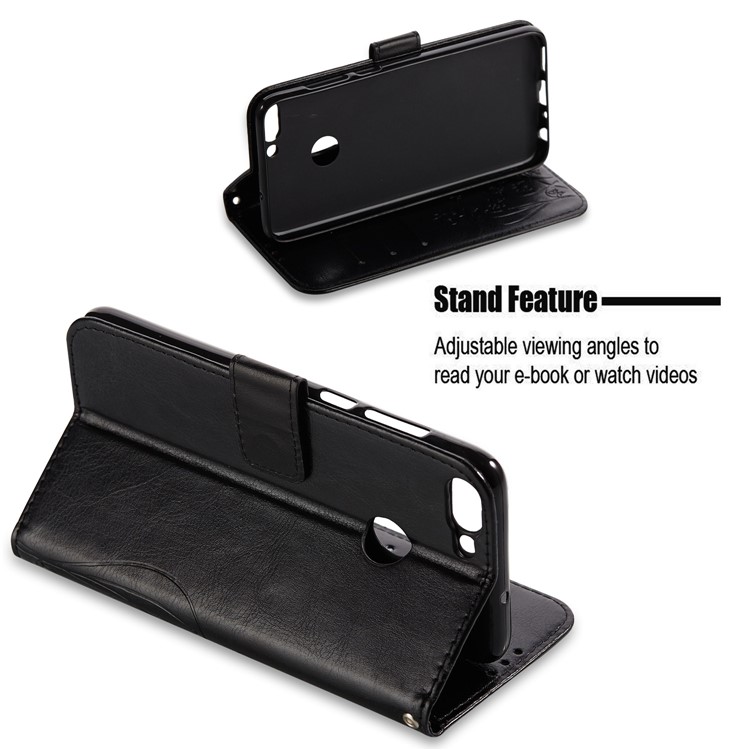 Imprint Butterfly Plant Magnetic Wallet PU Leather Stand Shell for Huawei P Smart / Enjoy 7S - Black-3