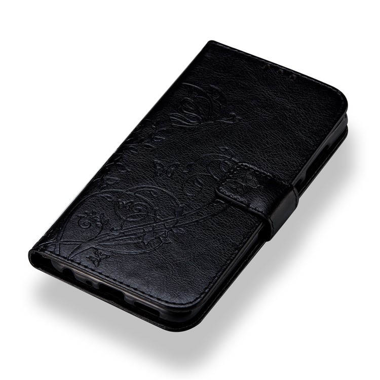 Imprint Butterfly Plant Magnetic Wallet PU Leather Stand Shell for Huawei P Smart / Enjoy 7S - Black-4